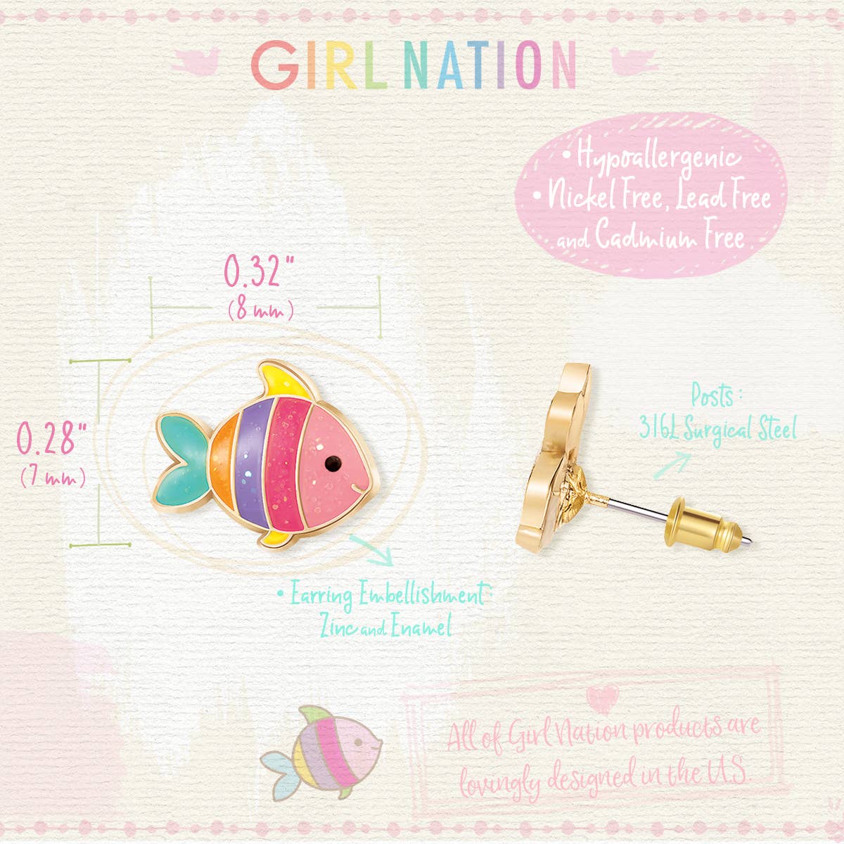 Glitter Rainbow Fish Cutie Children's Stud Earrings