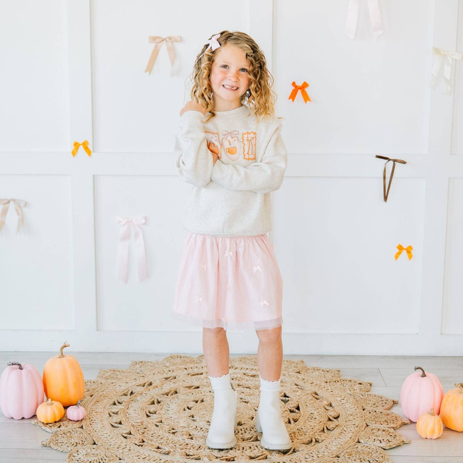 Pumpkin Embroidered Bow Clip - Hair Bows - Hair Accessories