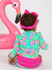 Baby Girls Neon Flamingo Fun Long Sleeve One Piece Rash Guard Swimsuit