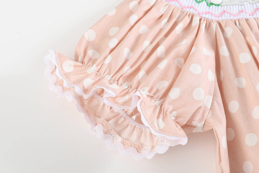 Pink and White Dot Easter Bunny Smocked Bishop Dress