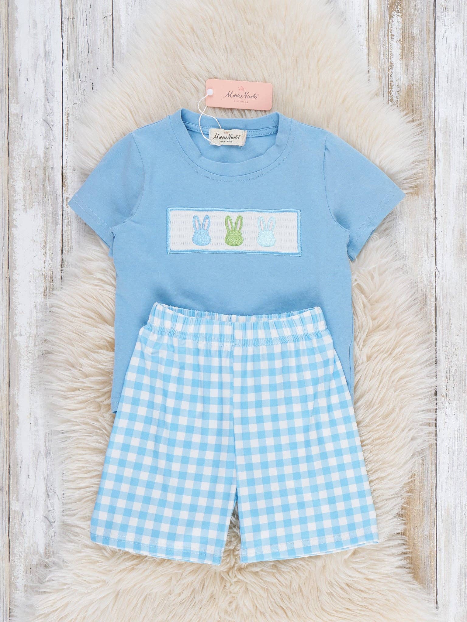 Bunny Lineup Gingham Smocked Outfit