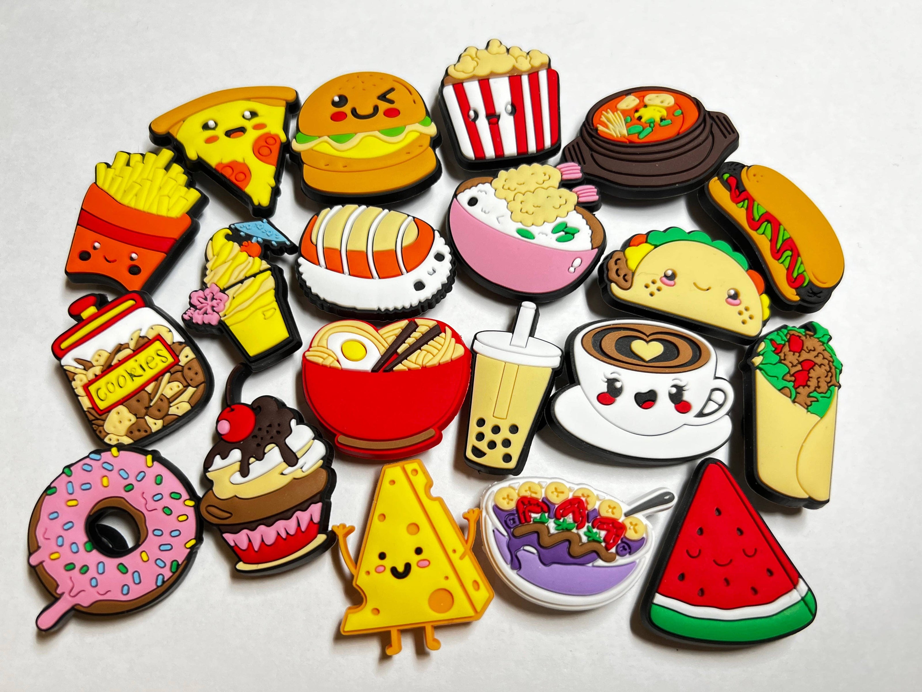 Yummy food Fries Fast Food Donuts Popcorn Bubble tea Ramen Taco watermelon and more Shoe Charms Julies Decal