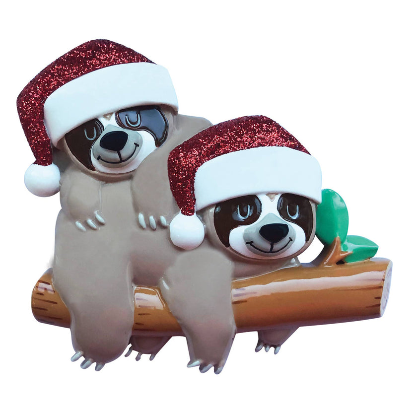 Sloth Family on Tree Branch Personalized Chhristmas Ornament