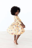 Ponies & Poppies 3/4 Sleeve Pocket Twirl Dress