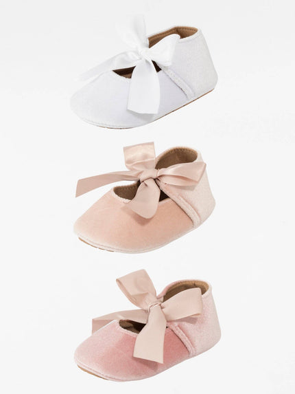 Velvet Ribbon Bow Baby Shoe White