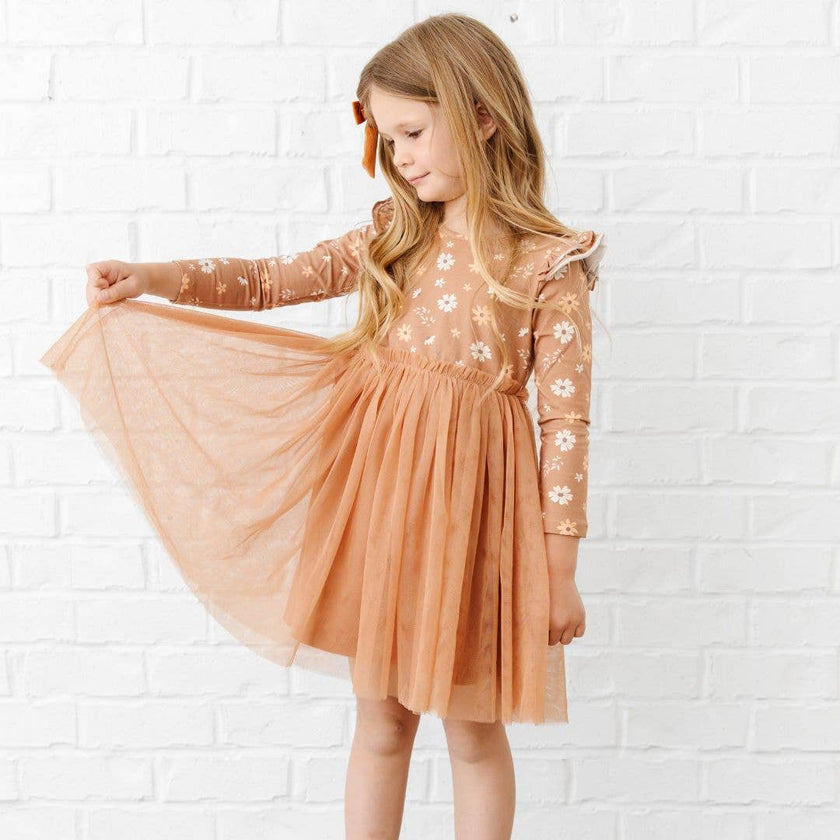 Ditsy Fall Floral Long Sleeve Tutu Dress - Girls Clothes