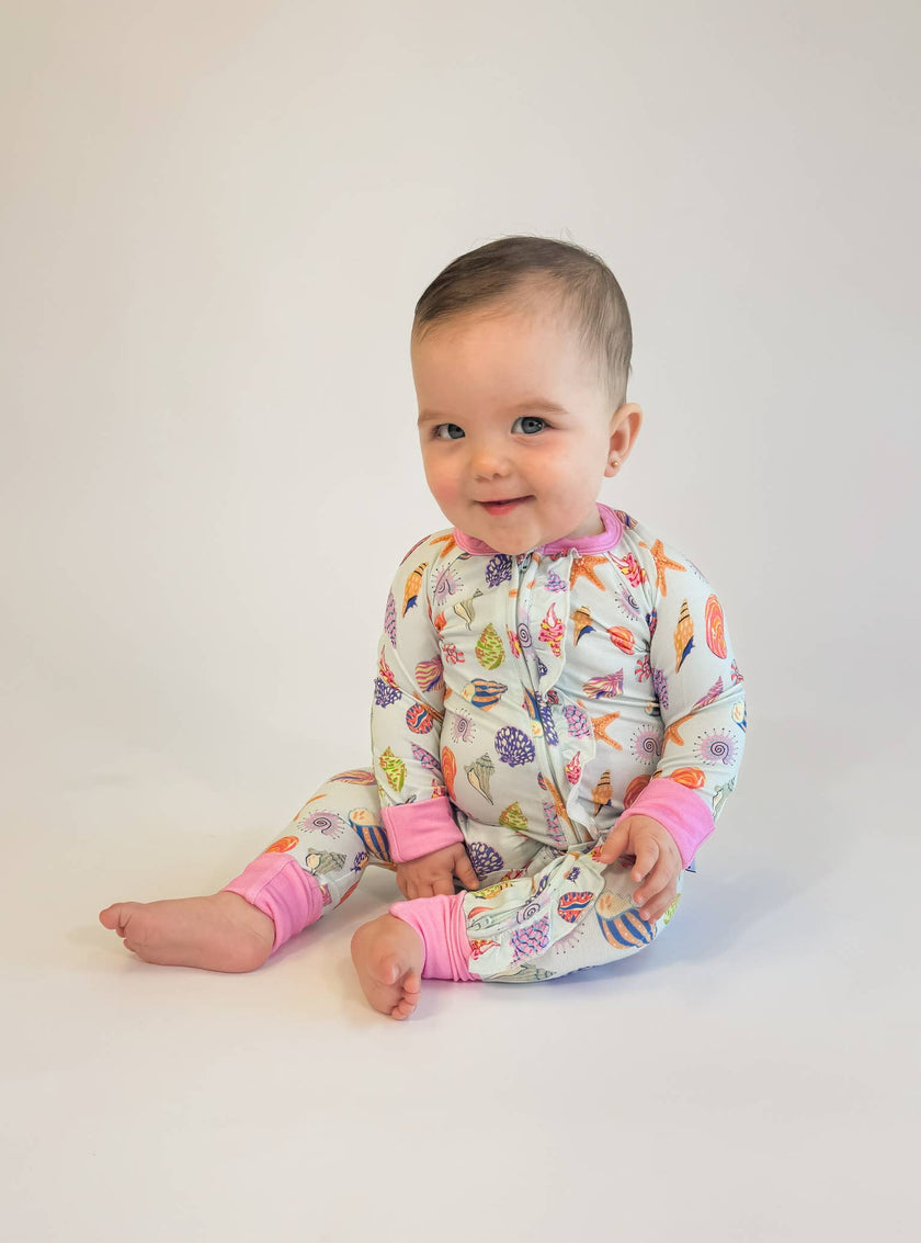 Seashells Bamboo Ruffle Zip Pajamas