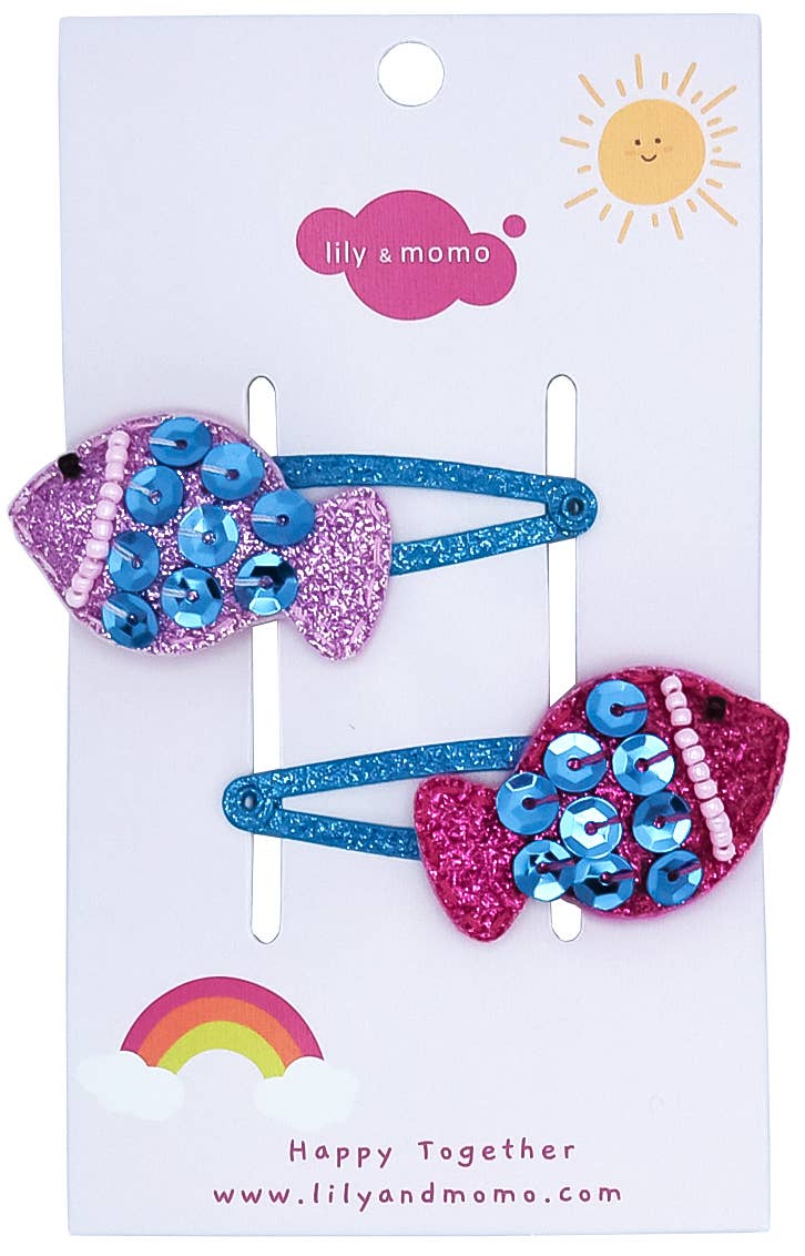 Pastel Shiny Fish Hair Clips- Lilac and Hot Pink