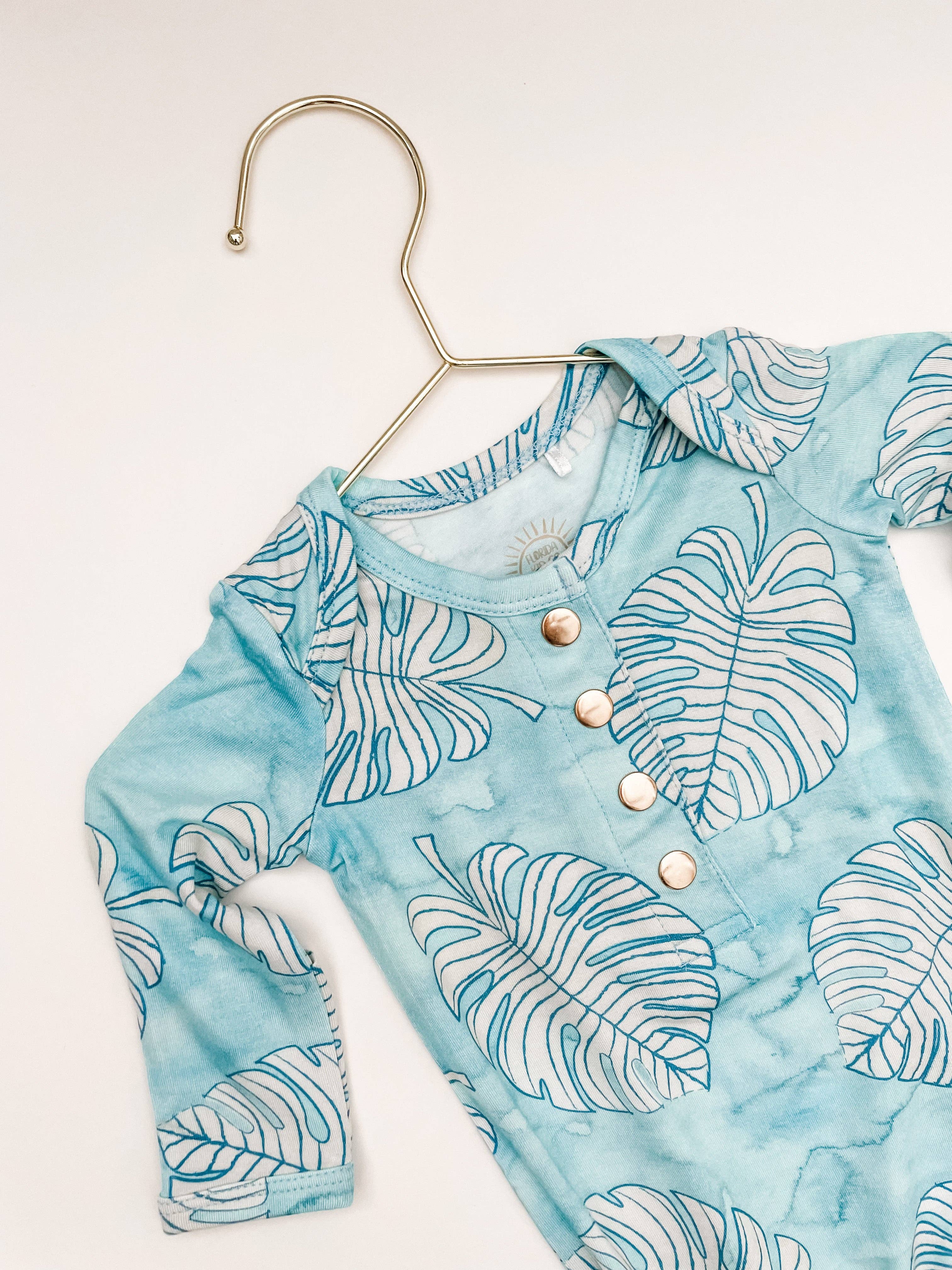 Blue Monstera Newborn Bamboo Knotted Gown