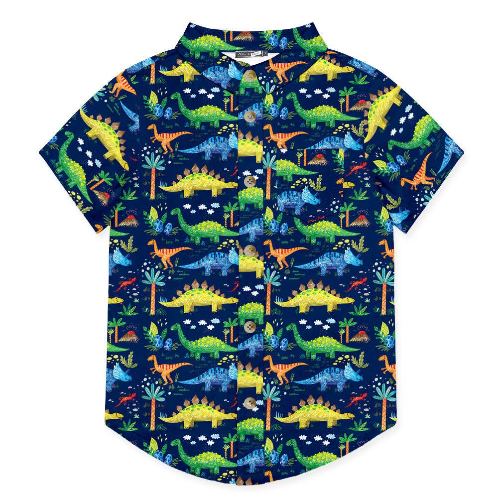 Boys Navy Dino Jungle Short-Sleeve Button-Up