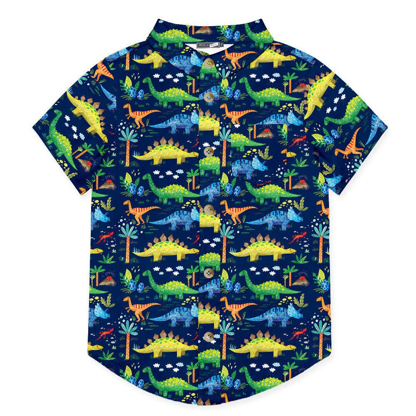 Boys Navy Dino Jungle Short-Sleeve Button-Up