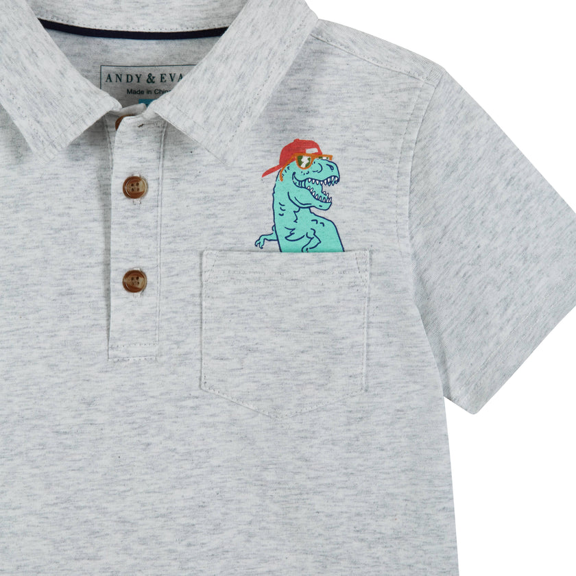 Boys Toddler Gray Dino Playful Pocket Polo Shirt