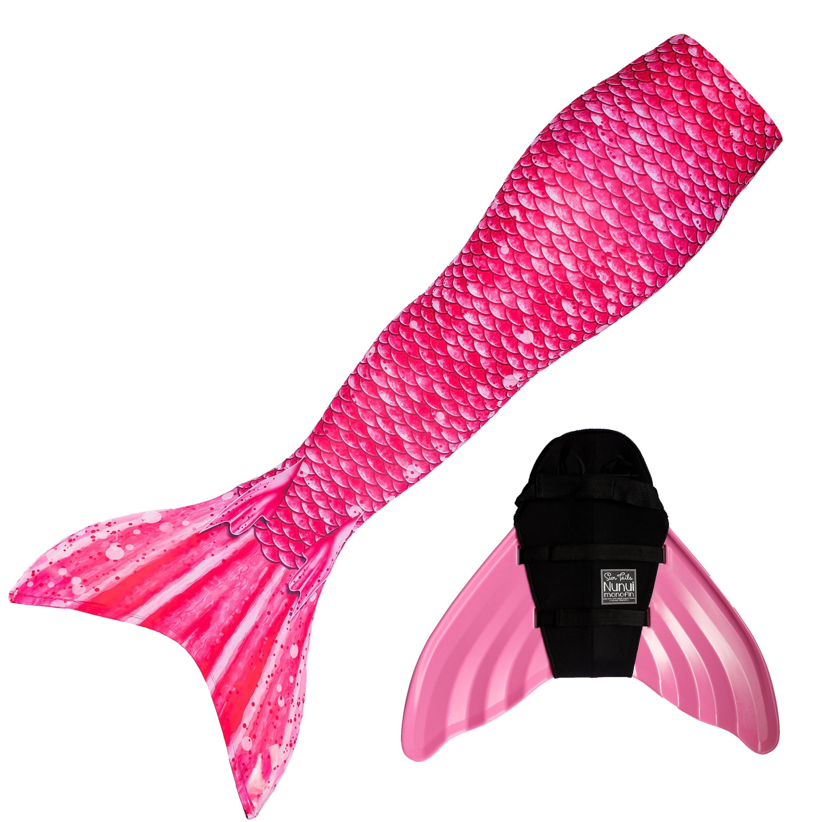 Bahama Pink Mermaid Tail + Monofin Set clothing for kids, girls, teens, and women (pool toy)