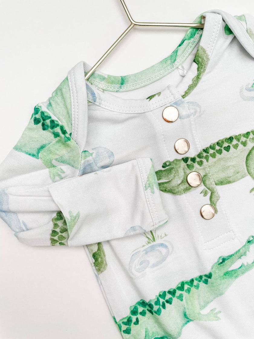 Alligator Newborn Bamboo Knotted Gown