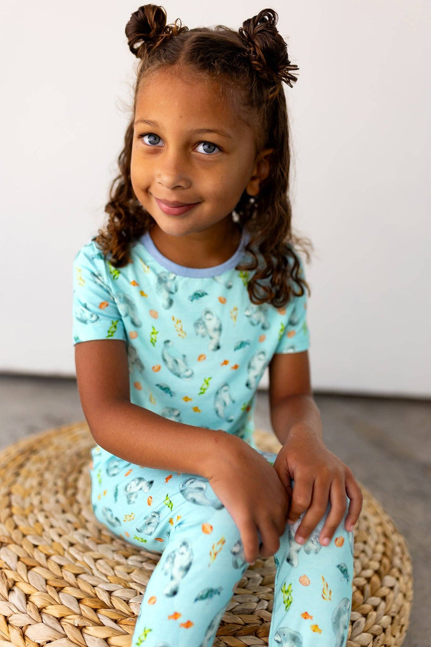 Get Your Float on Manatees Bamboo Short Sleeve Pajama Set (2T-12Y)