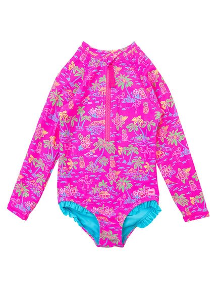 Neon Island Time Long Sleeve Rash Guard One Piece