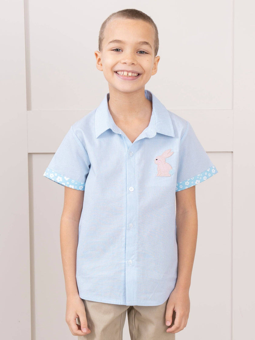 Blue Poppy Bunny Button-Up Shirt