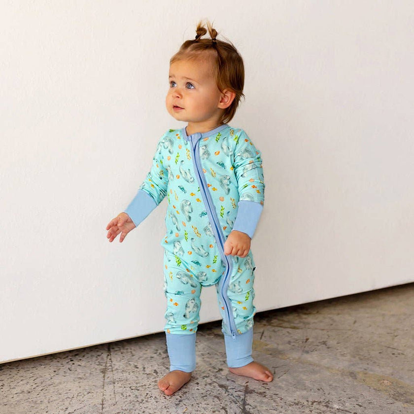 Get Your Float on Manatees Bamboo Convertible Footie (NB-24m)