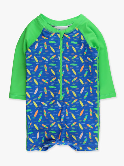 Baby Boys Neon Surfs Up Surfboard Long Sleeve One Piece Rash Guard Swimsuit