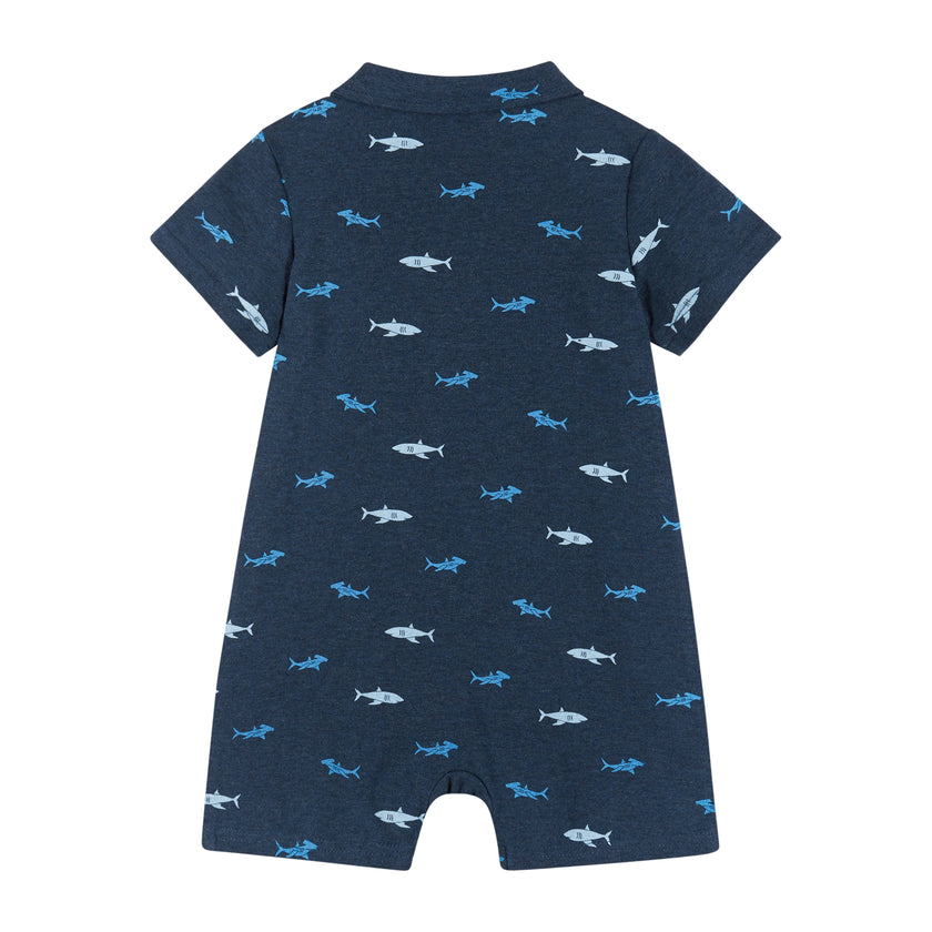 Boys Baby Navy Shark Polo Romper