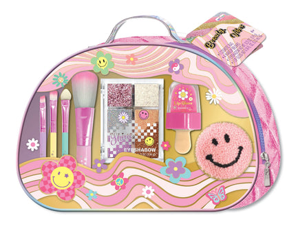 Find the inner beauty artist with the perfect beauty set! Contains: 1 Cosmetic Bag 1 Eyeshadow Palette 4 Makeup Brushes 1 Novelty Lip Gloss