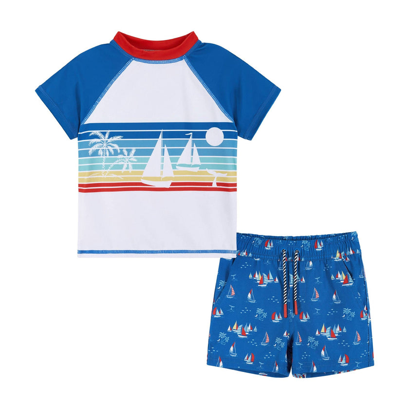 Sailboat Graphic Raglan Rashguard and Boardshort