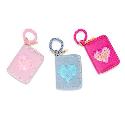 Sequin Heart Spiral Strap Wallet for Kids
