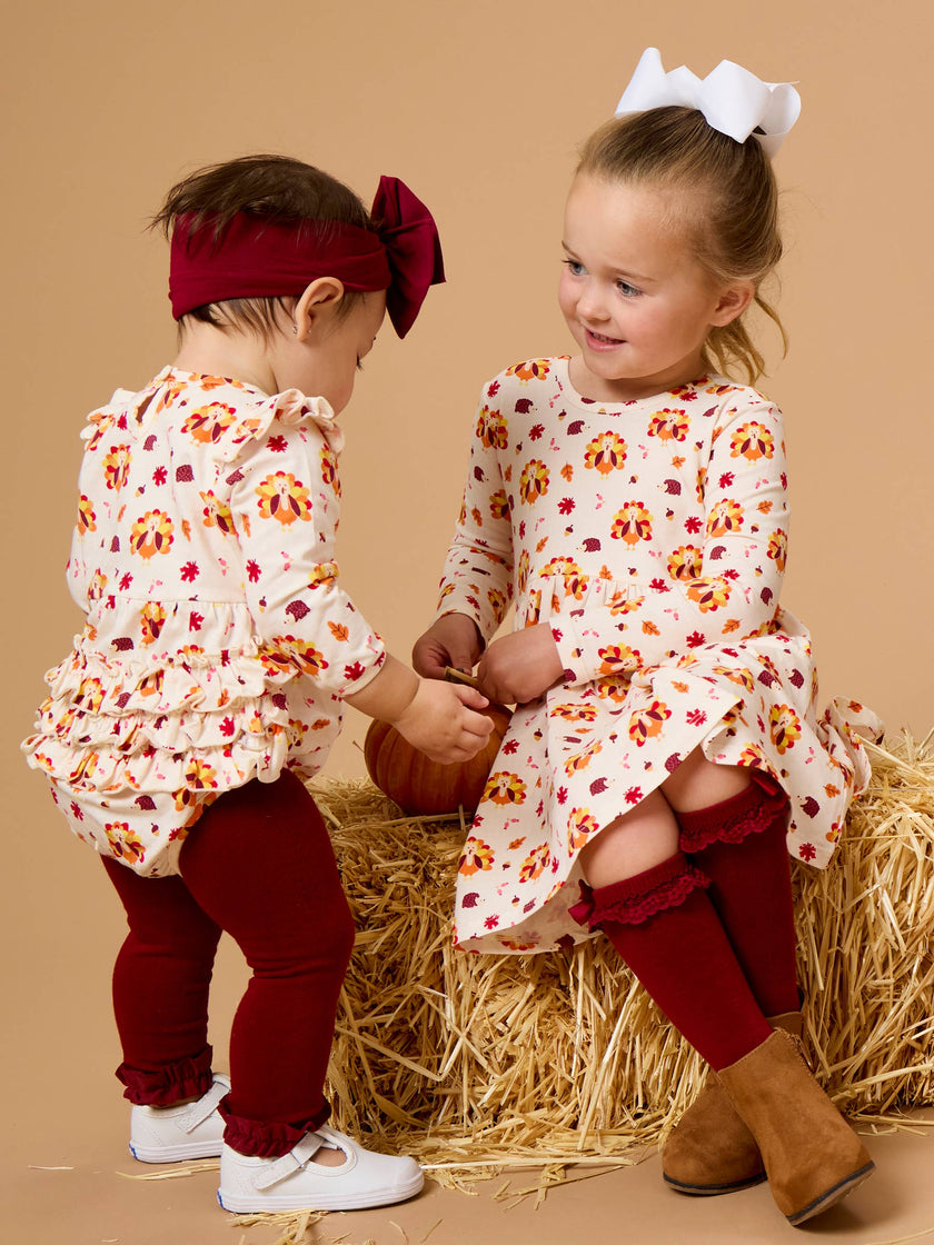 Girls Thanksgiving Turkey Gobble Knit Long Sleeve Twirl Dress