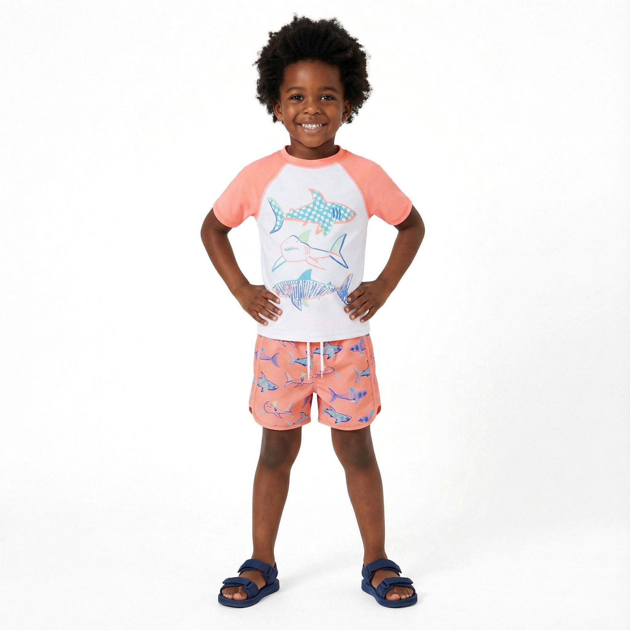 Boys Short Sleeve Rashguard Set | Shark Sketches