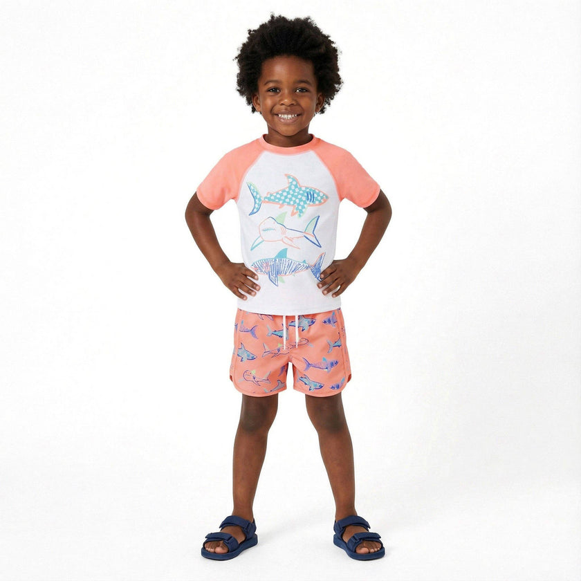 Boys Short Sleeve Rashguard Set | Shark Sketches