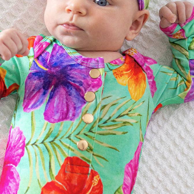 Hibiscus Bright Newborn Bamboo Knotted Gown