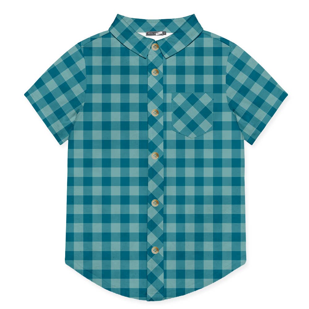 Boys Nile Blue & Teal Gingham Short-Sleeve Button-Up