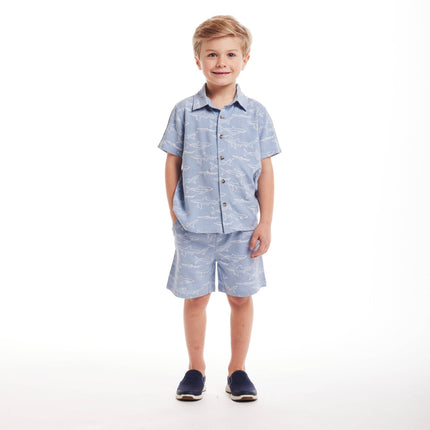 Kids Shark Print Buttondown Set | Blue