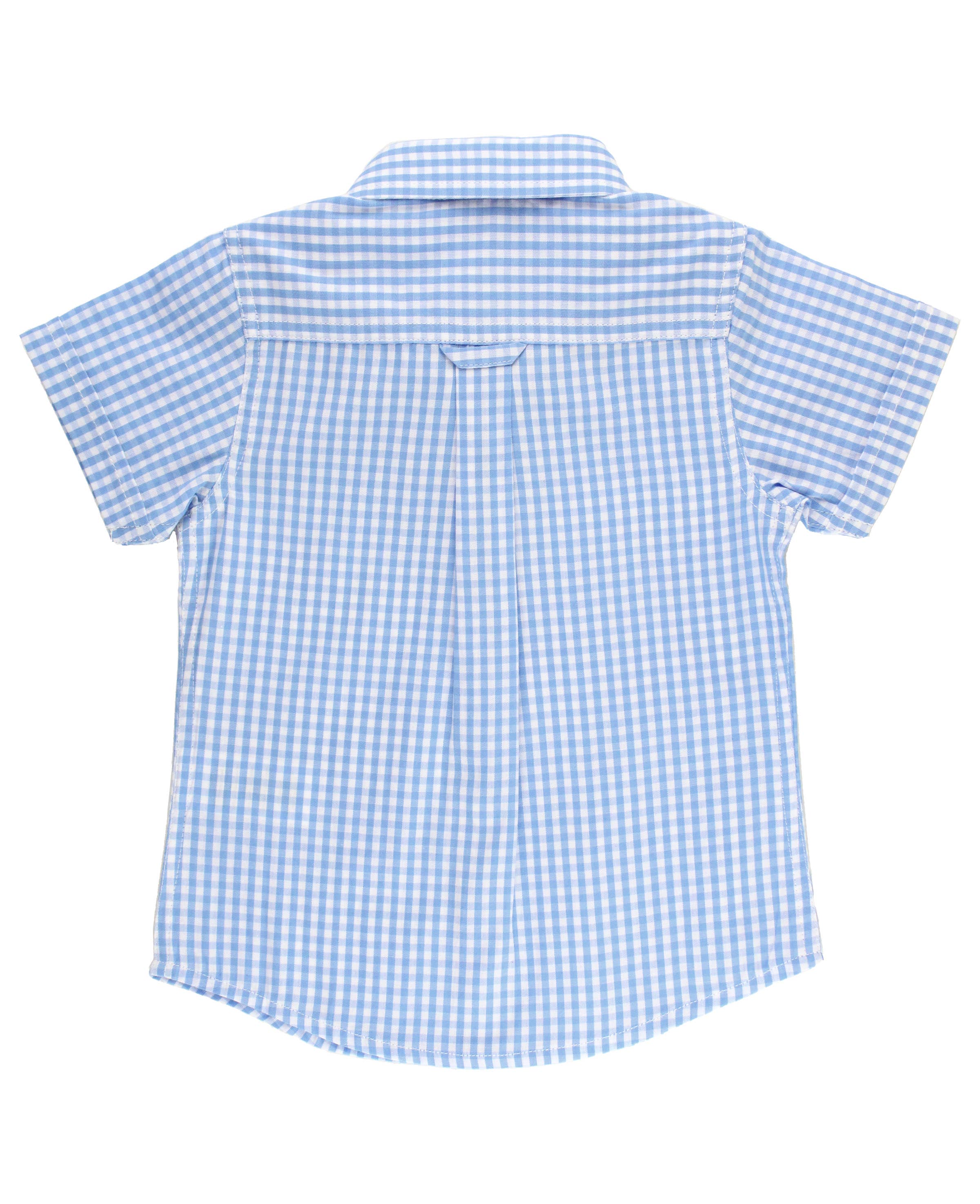 Boys Cornflower Blue Gingham Short Sleeve Button Down Shirt