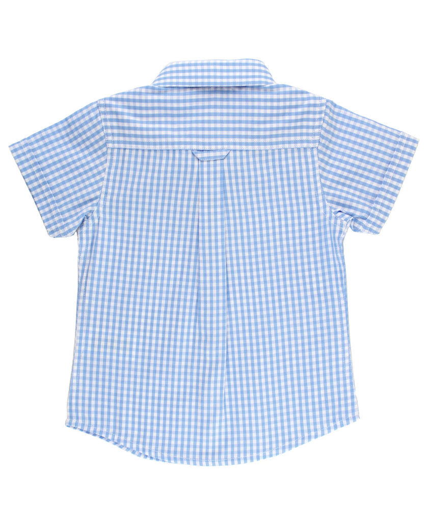 Boys Cornflower Blue Gingham Short Sleeve Button Down Shirt