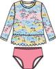 Girls Beach Day Scallop Hem Long Sleeve Rash Guard 2-Piece Swimsuit with Signature Rear Ruffles