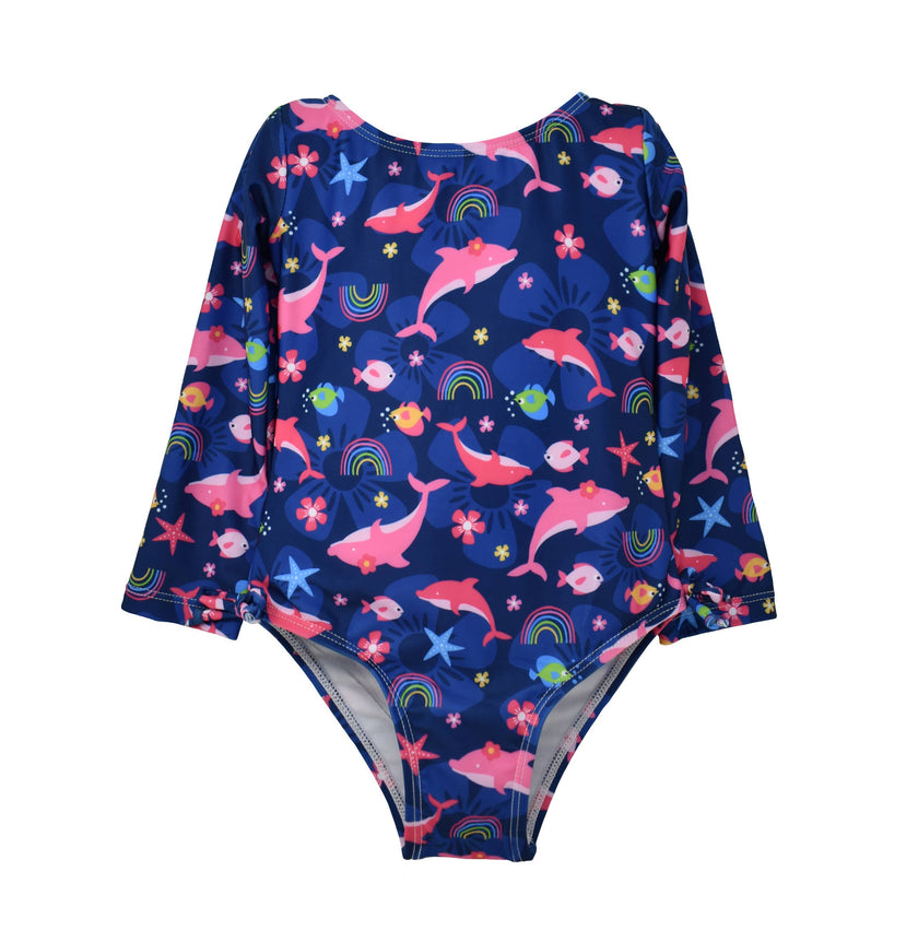 Kids UPF50+ Girls Charlie Long Sleeve Rash Guard Swimsuit
