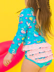 Neon Pool Party Long Sleeve One Piece Rash Guard Swim Suit