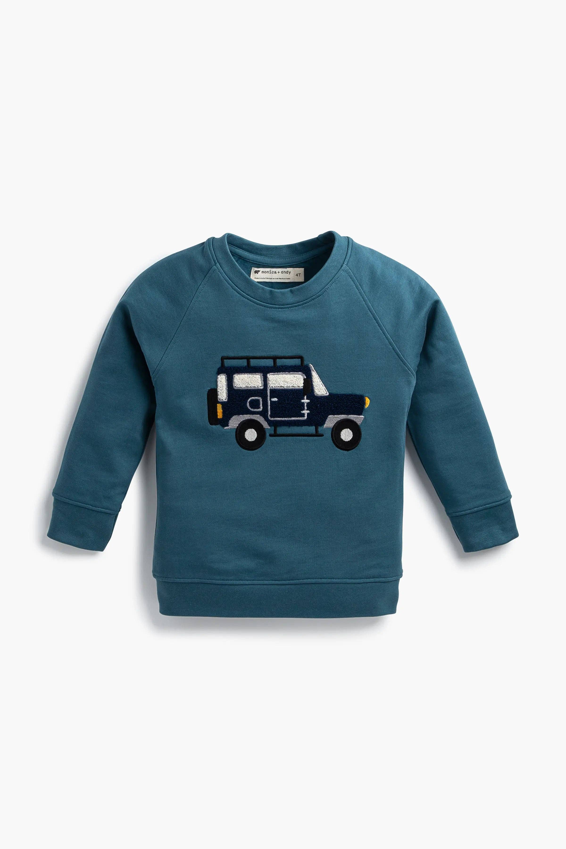 Embroidered Crewneck Sweatshirt Explorer Car Organic Cotton