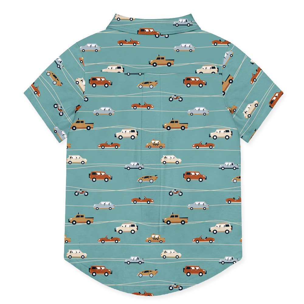 Boys Nile Blue Cars Short-Sleeve Button-Up