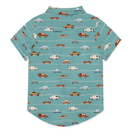 Boys Nile Blue Cars Short-Sleeve Button-Up