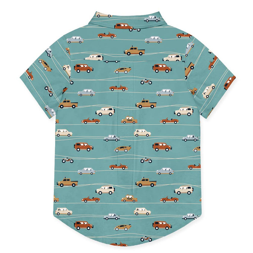 Boys Nile Blue Cars Short-Sleeve Button-Up