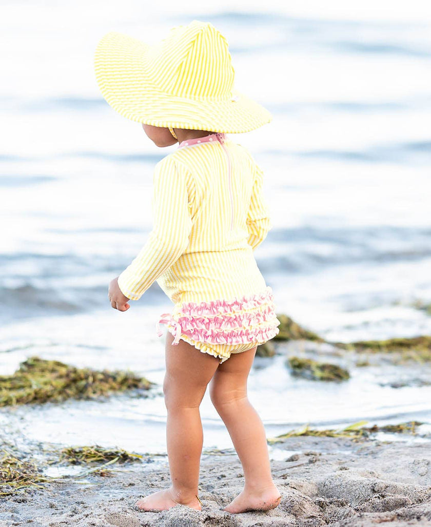 Banana Yellow Seersucker Long Sleeve One Piece Rash Guard