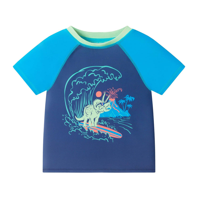 Boys Short Sleeve Rashguard Set | Navy Dino