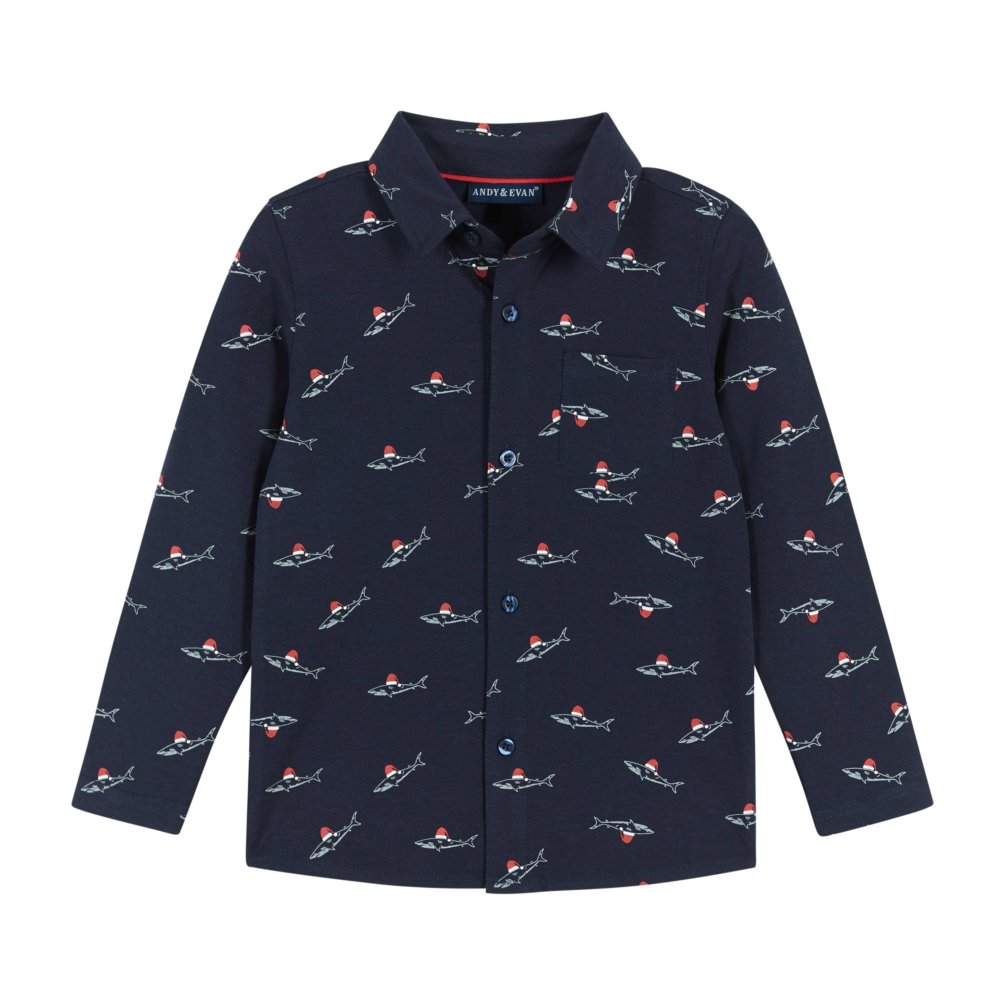 Boys Baby Holiday Knit Buttondown Set - Navy Sharks Design
