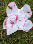 Flamingo Embroidered Hair Bow