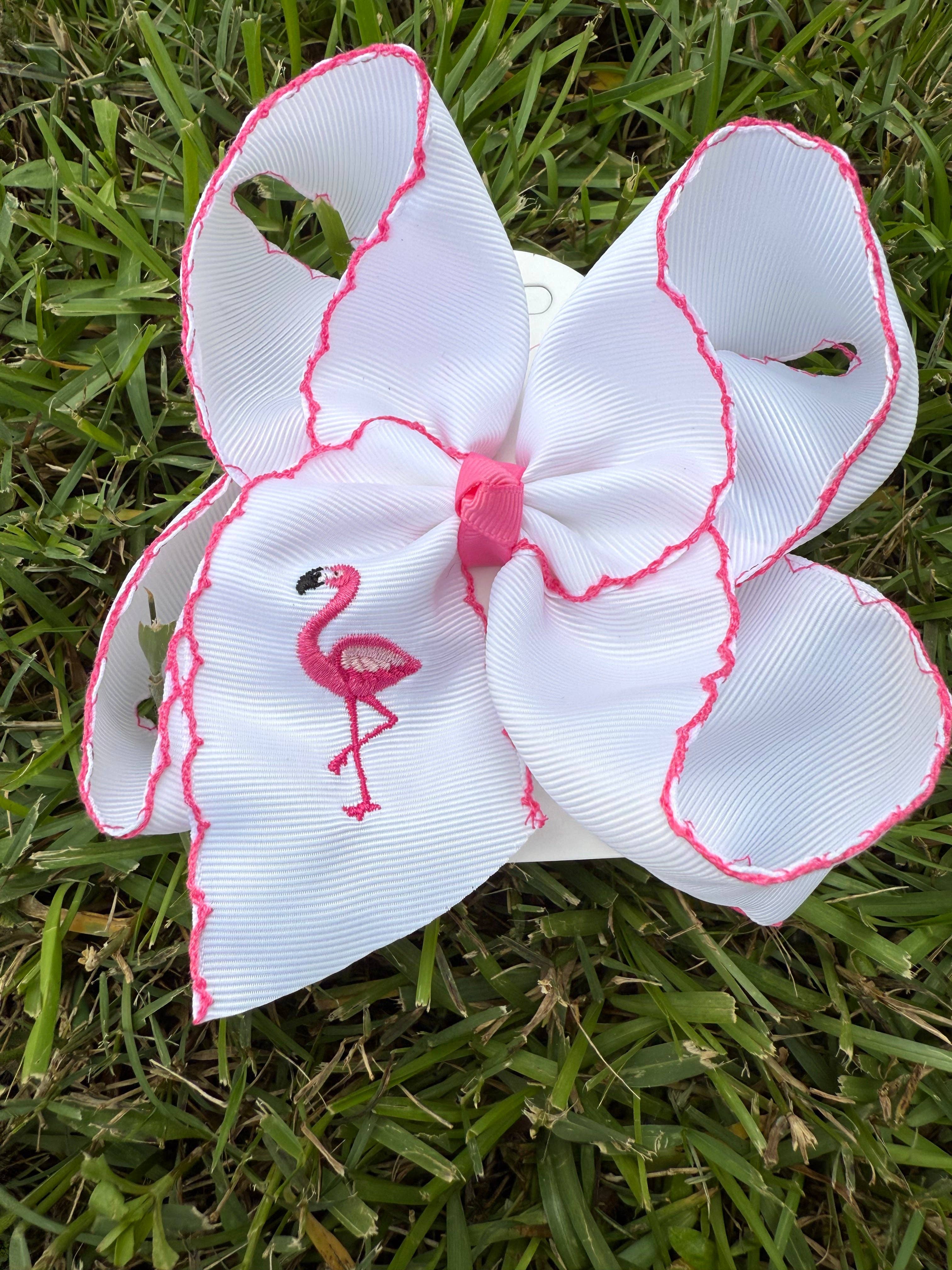 Flamingo Embroidered Hair Bow