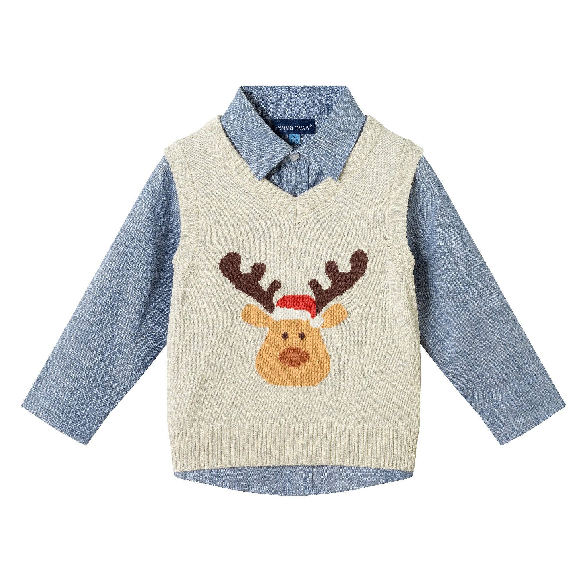 Infant Sweater Holiday Vest Set | Beige Reindeer