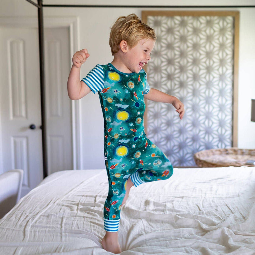 Vroom to the Planets Bamboo Romper with Side Zipper