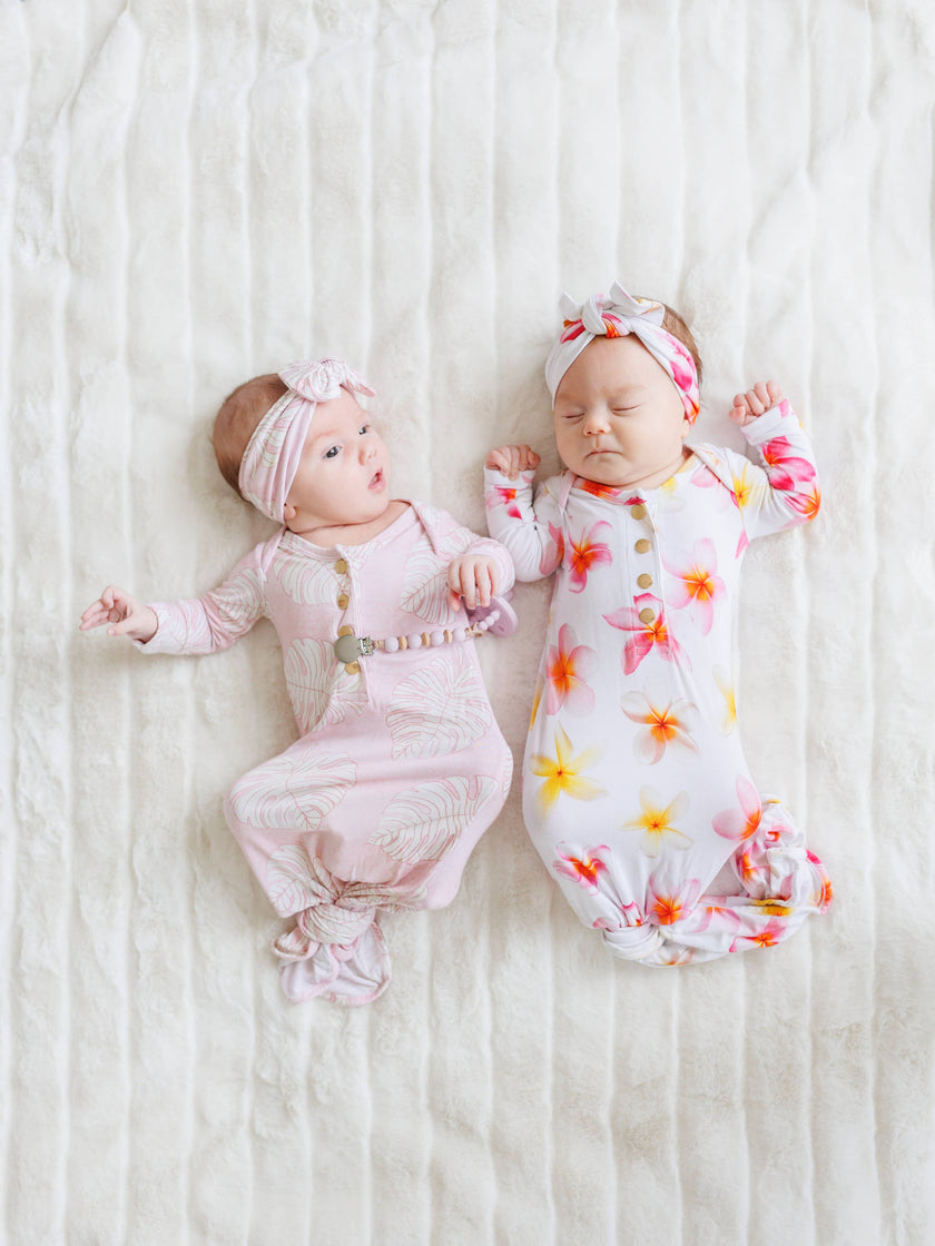Coral Monstera Newborn Bamboo Knotted Gown